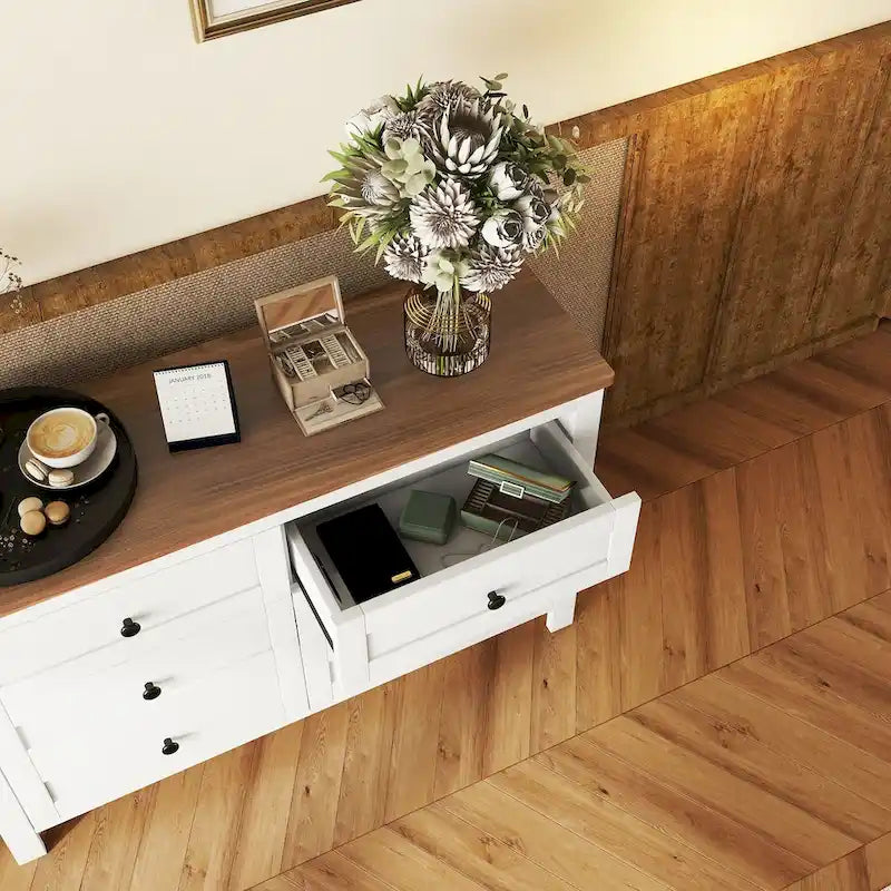 Commode en bois de style ferme rétro avec 6 tiroirs, meuble de rangement pour chambre à coucher
