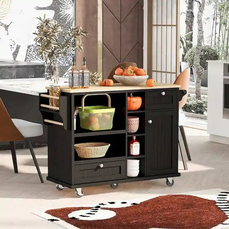 Desserte de cuisine à roulettes, Meuble de rangement, Plateau en bois massif