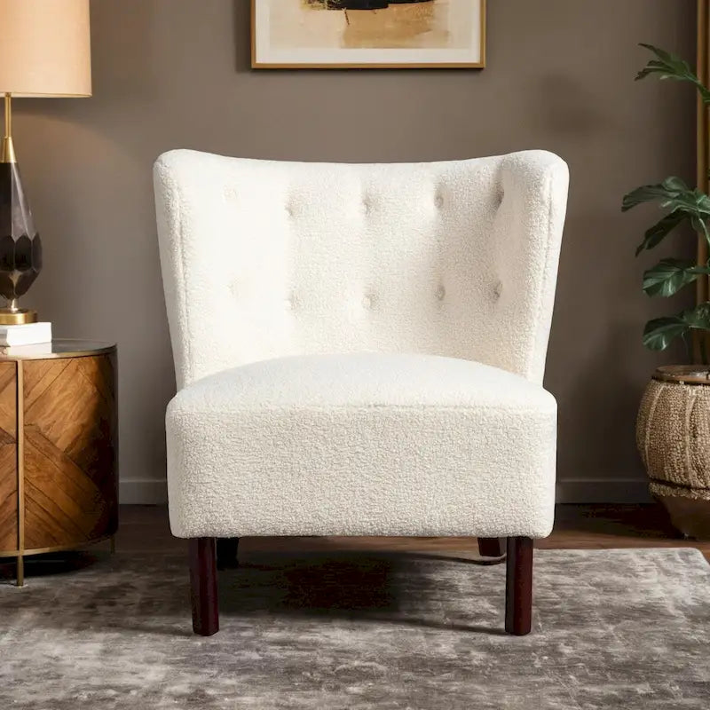 Fauteuil d'appoint, Fauteuil sans accoudoirs rembourré en peau d'agneau Sherpa, Fauteuil simple avec pieds en bois, Fauteuil de lecture moderne pour salon