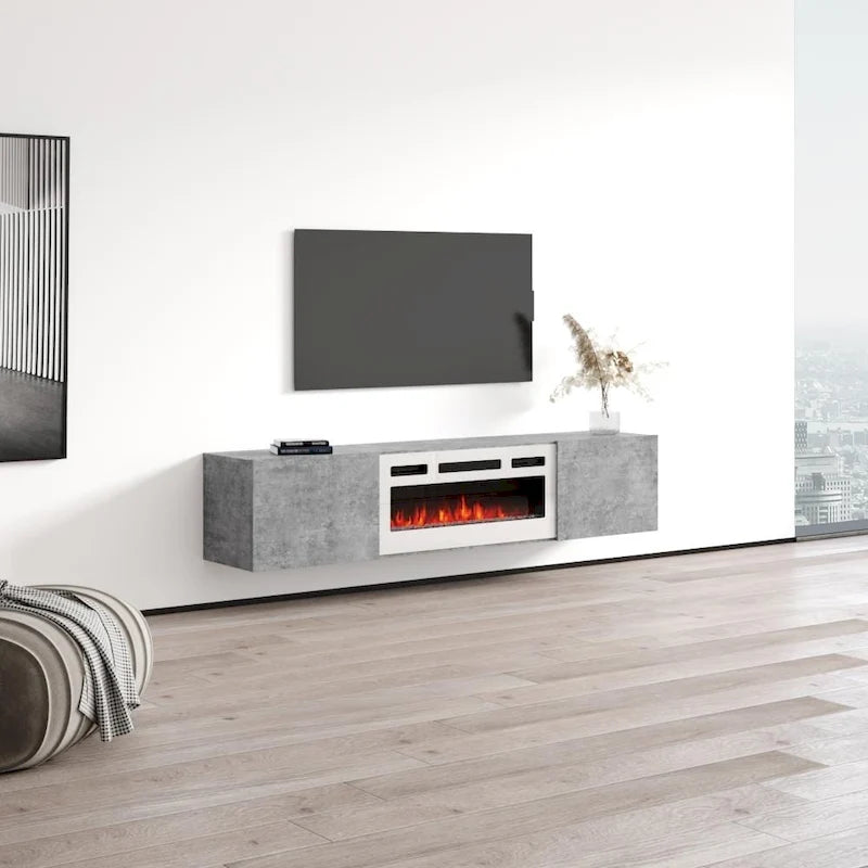 Meuble TV flottant WH-EF avec cheminée