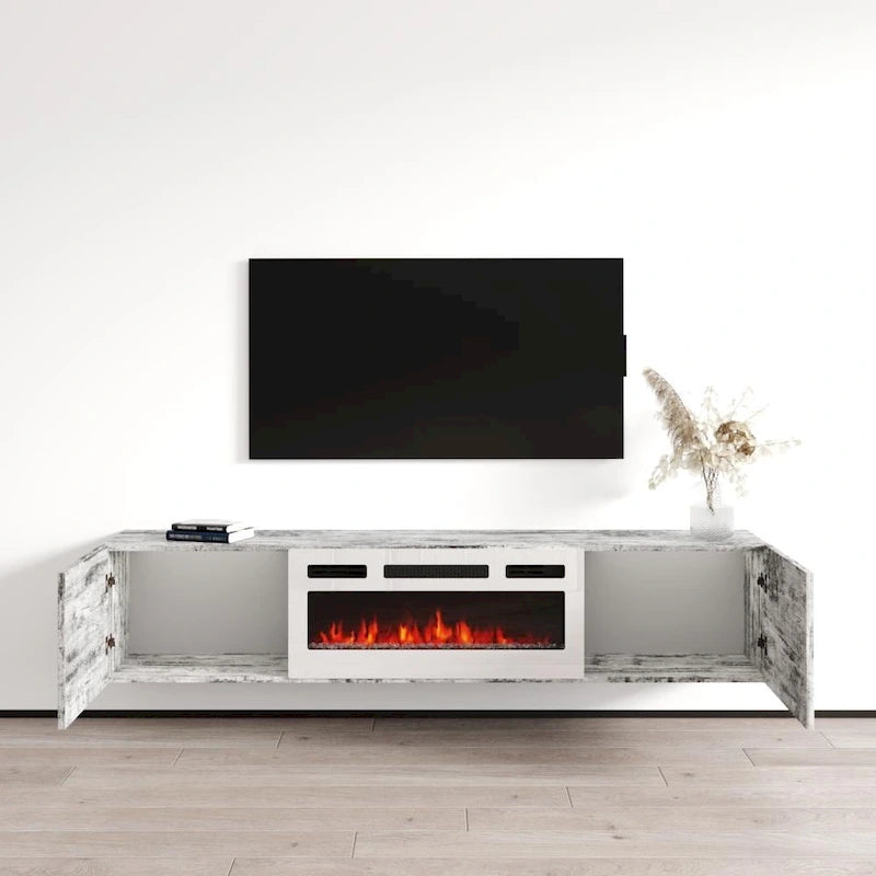 Meuble TV flottant WH-EF avec cheminée