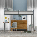 Lit mezzanine en métal avec bureau, échelle et barrières de sécurité