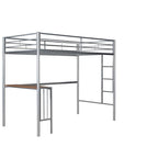 Lit mezzanine en métal avec bureau, échelle et barrières de sécurité