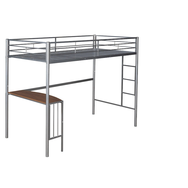 Lit mezzanine en métal avec bureau, échelle et barrières de sécurité
