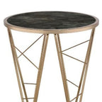 Table d'appoint ronde en verre et métal imitation marbre noir et champagne 24 po