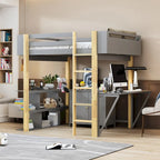 Lit mezzanine en bois avec placard de rangement intégré, casiers et bureau pliant