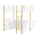 Lit mezzanine en bois avec placard de rangement intégré, casiers et bureau pliant