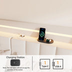 Lit plate-forme flottant tapissé King Size avec lumières LED et station de recharge