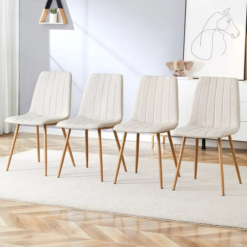 Chaise d'appoint en lin et pieds en métal (Lot de 4)