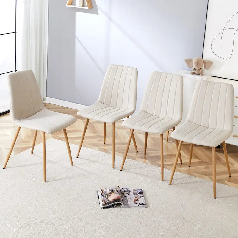 Chaise d'appoint en lin et pieds en métal (Lot de 4)
