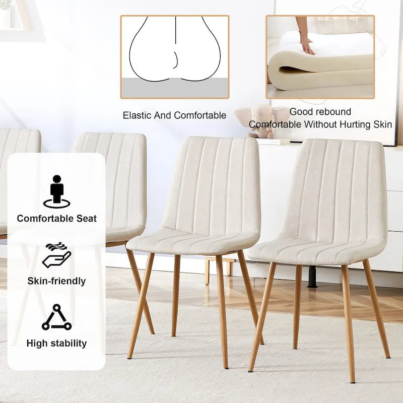 Chaise d'appoint en lin et pieds en métal (Lot de 4)