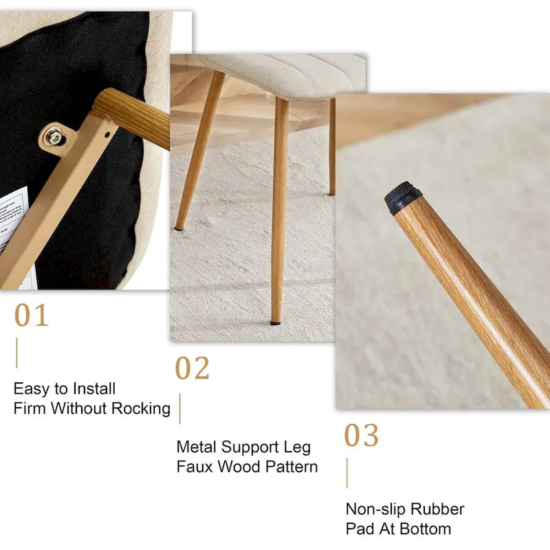 Chaise d'appoint en lin et pieds en métal (Lot de 4)