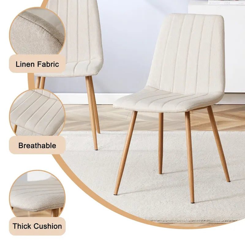 Chaise d'appoint en lin et pieds en métal (Lot de 4)