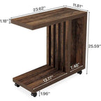 Table d'appoint à 2 niveaux en forme de C, table latérale mobile pour canapé et lit avec roulettes verrouillables